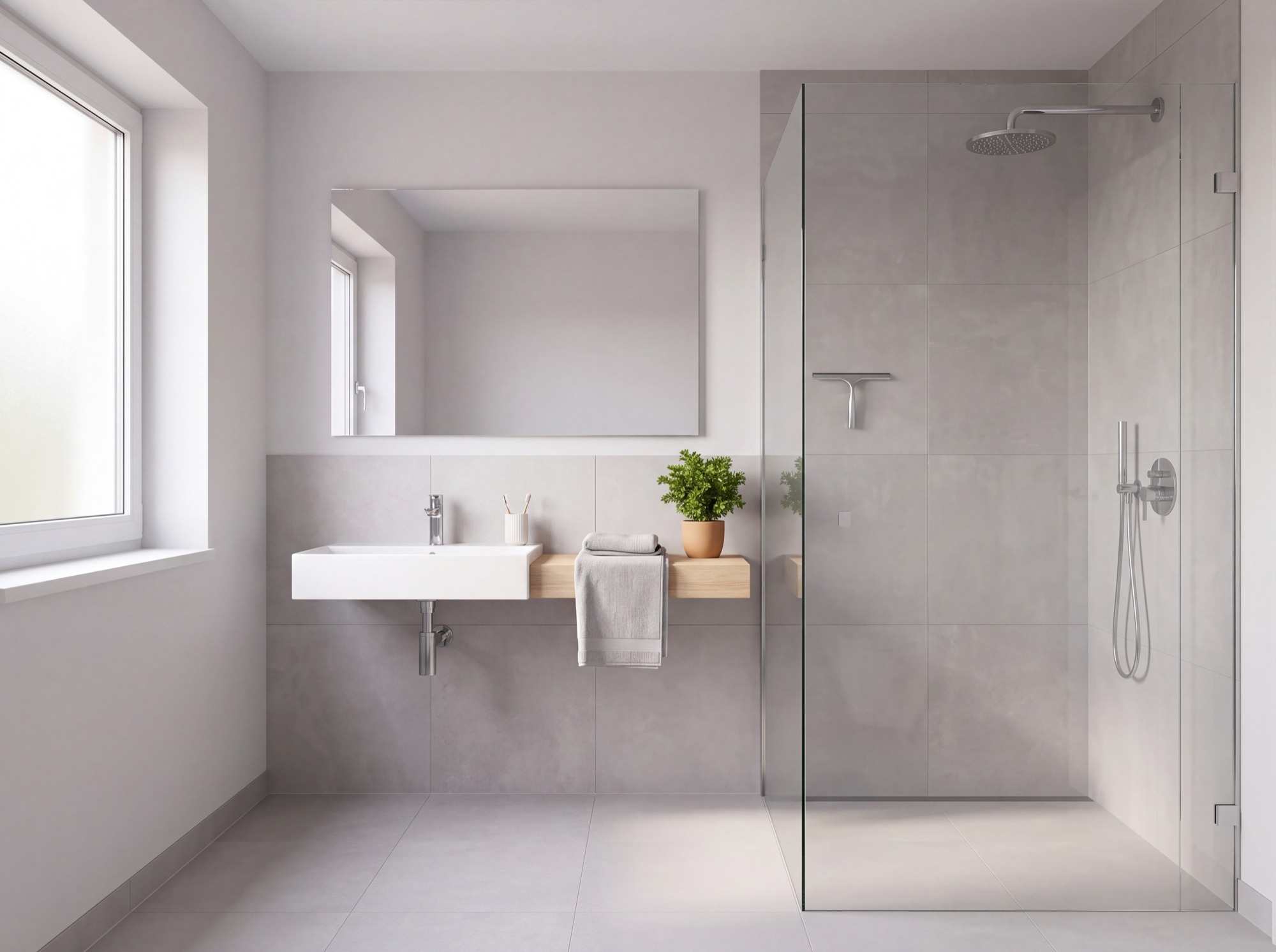 Modernes, bodengleiches Bad mit Glasdusche